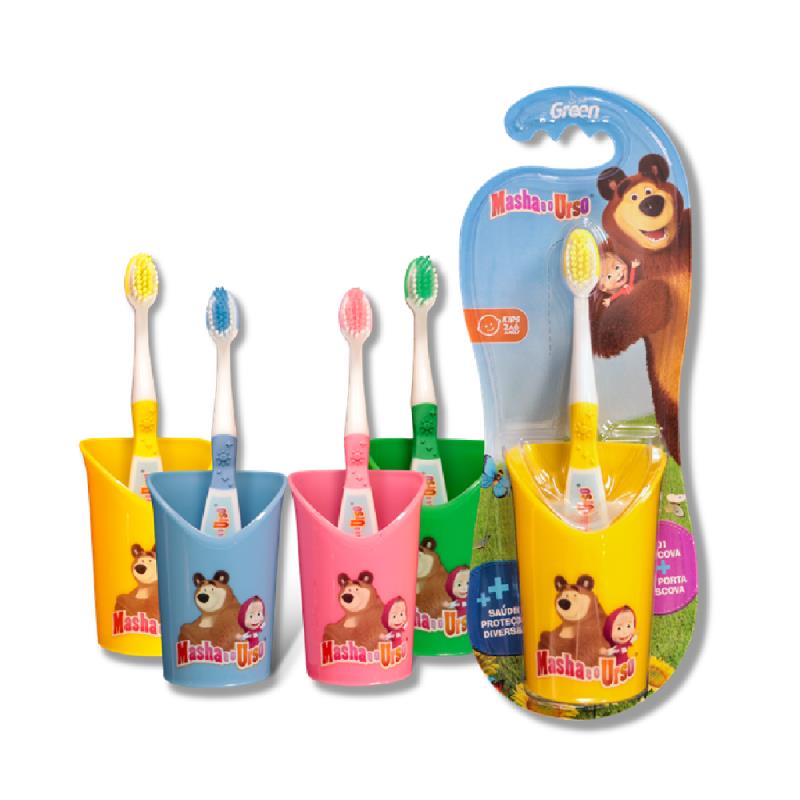 Escova Dental Infantil Marsha e o Urso Macia com Copinho