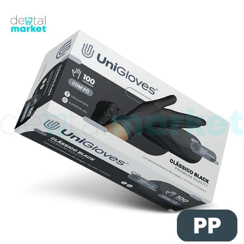 Lançamento UniGloves - Luva de Látex Preta Premium (pouco talco) - 10 Cartuchos